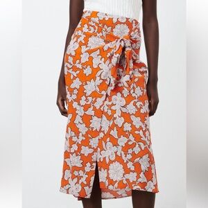 Zara Orange and White Floral Midi Skirt